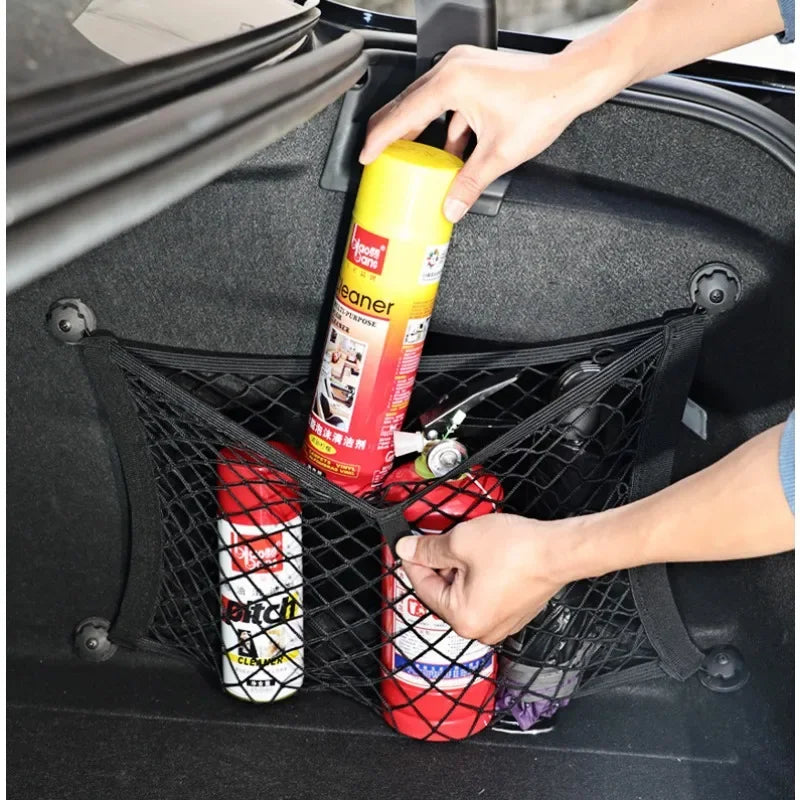 1pc 45 * 25cm Car Trunk Screw Fixed Side Mesh Pocket Strong Elasticity Storage Flat Net  Practical Side Edging Refit Interior CN