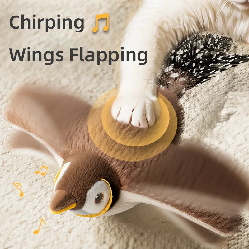 Interactive Cat Toy Chirping Flapping Sparrow Dog Toys Rechargeable Touch Squeak Bird-Shaped Plush Toy with Catnip Pet Supply