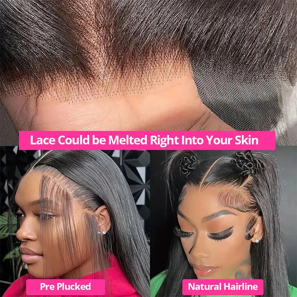 250 Density 13x4 13x6 HD Transparent Lace Frontal Wig Brazilian Wigs Human Hair 5x5 Gluess Wig Bone Straight Hair  For Women