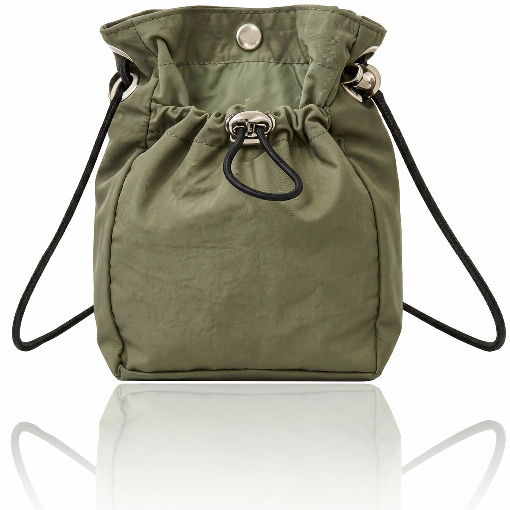 Pomelo Best Mini Nylon Drawstring Crossbody Bag Waterproof Magnetic Snap Small Bucket Shoulder Bag For Daily Travel Outing