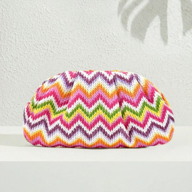 2026 Summer New Rainbow Mixed Color Stripe Knitted Woven Handbags Women Causal Weaving Purse Seaside Vacation Beach Bags
