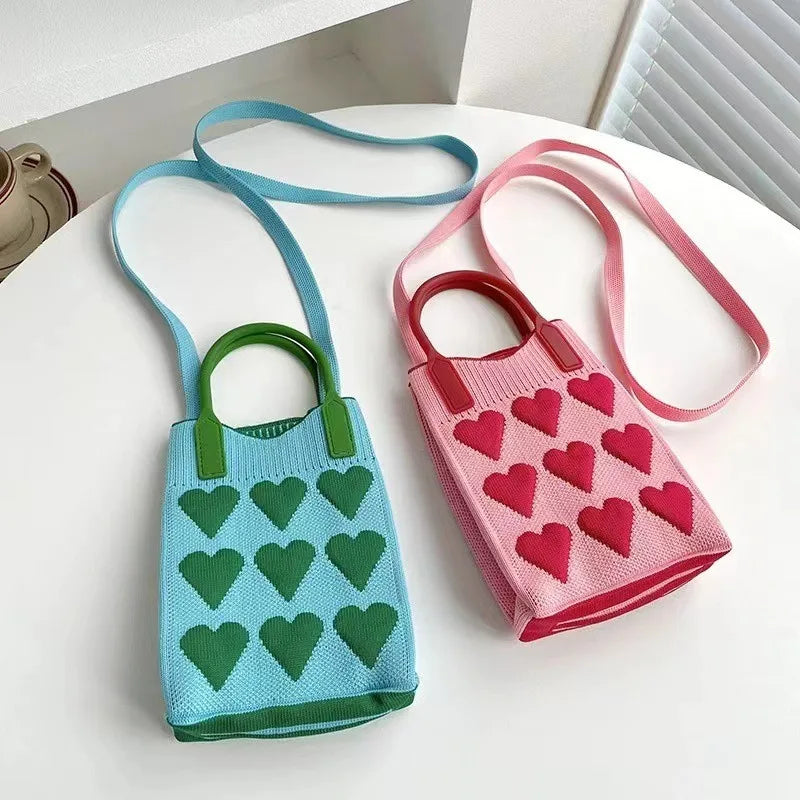 Love mobile phone bag female Korean version knitted sweet hand carry messenger versatile student small change bag storage messen