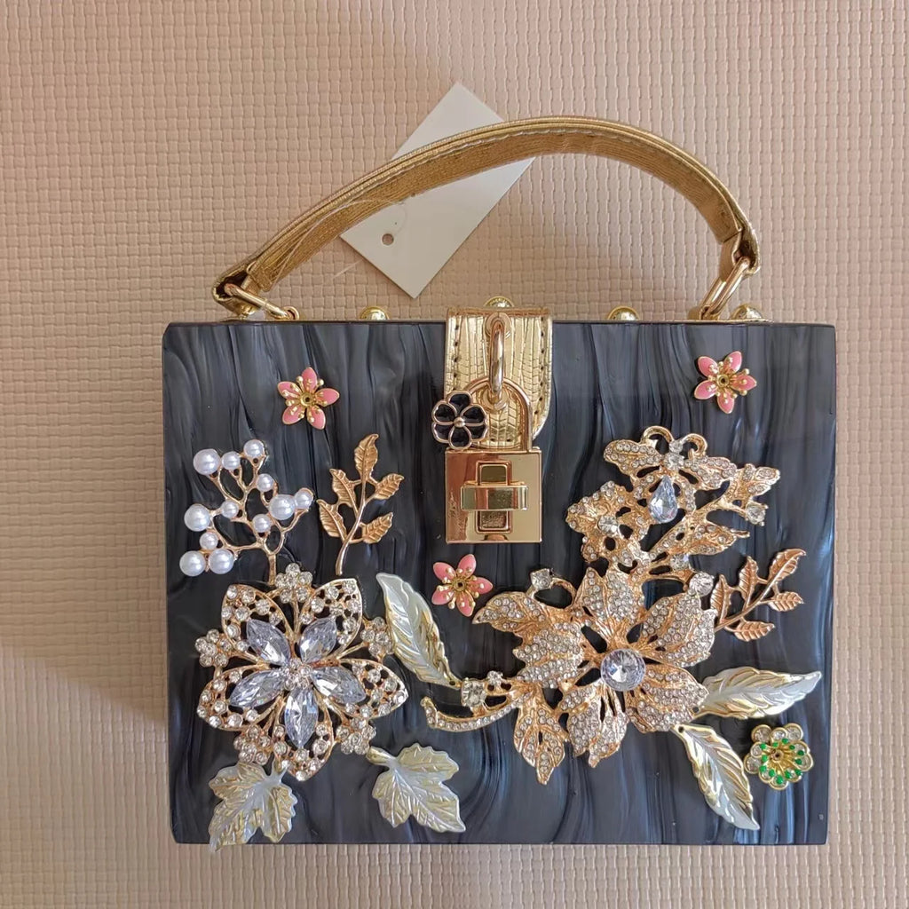 Luxury Designer Shimmer Acrylic Box Glitter Rhinestones Diamond Evening Bag Wedding Party Clutch Purse Shoulder Messenger Bag