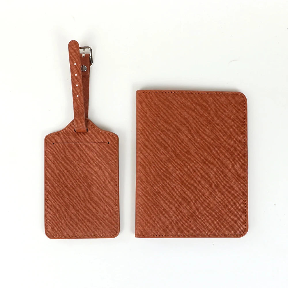 Customized name cross-pattern leather passport bag for travel, passport ticket folder, PU passport bag, luggage tag gift box set