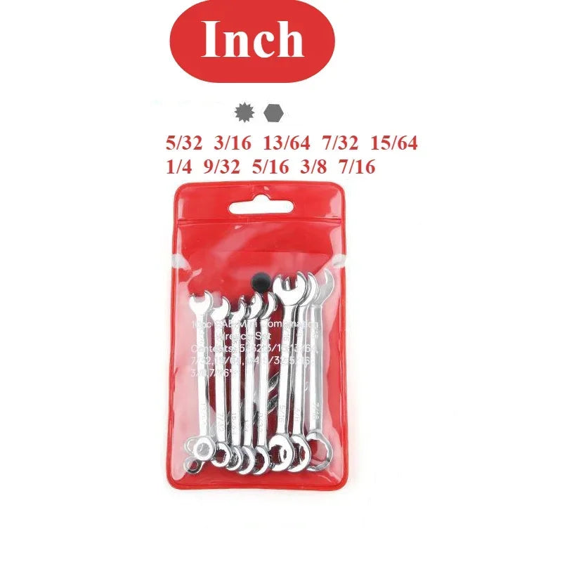 New 10 Pcs Mini Open End Wrench 4-11mm Metrci / Imperial Standard 45# Steel Double End Ratchet Wrenches Mini Combination Spanner