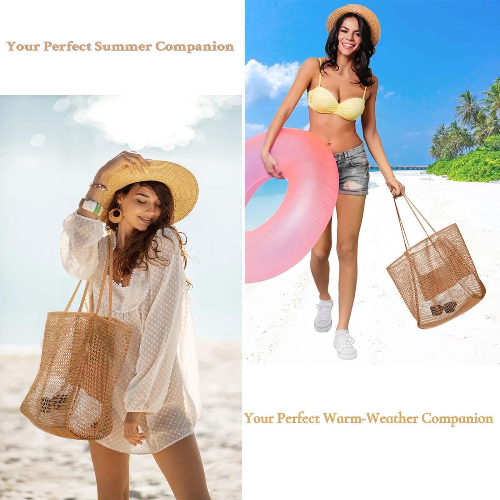 Large Capacity Mesh Beach Tote Bag Breathable Open Net Sand Drain Grocery Shopping Picnic Summer Shoulder Handbag for Women