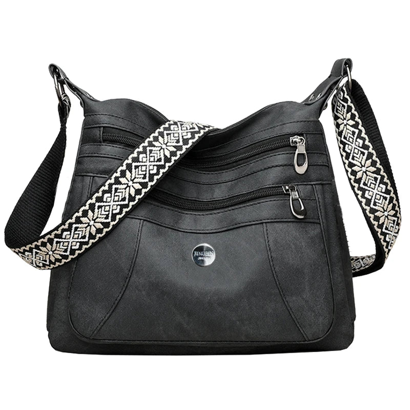 Multi-Color Casual Crossbody Bag with Patterned Strap, Versatile, Multi-Compartment, Daily Commuting, Fashionable & Practical