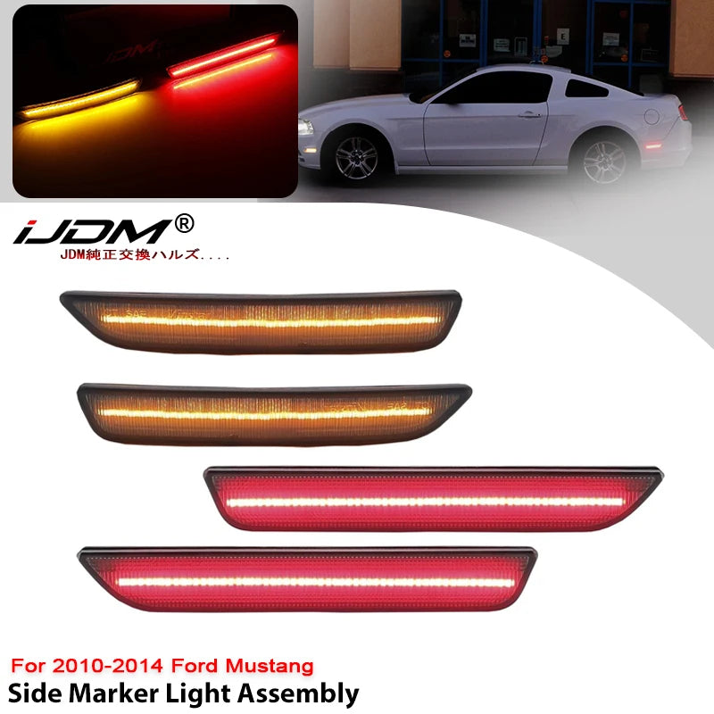 For Ford Mustang 2010-2014 Clear & Smoked Lens LED Side Marker Lamp Amber Front Red Rear Side Fender Lights