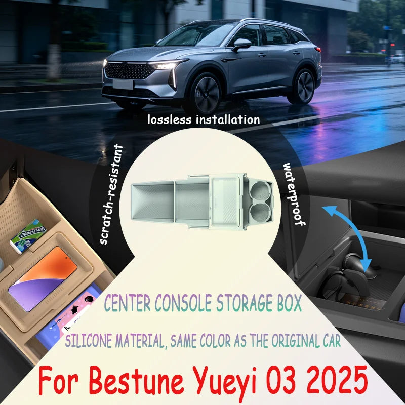 For Bestune Yueyi 03 2025 – Center Console Lower Storage Box, Drop-in Organizer Tray, Interior Accessory