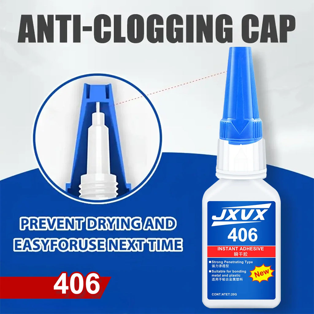 5 Pieces of Super Strong Glue 406, 10 Seconds Instant Drying, Waterproof, Good Stability, Full Bonding Tool. Suitable for Wood, Plastic, Ceramics, Metal, Rubber, Office Tool