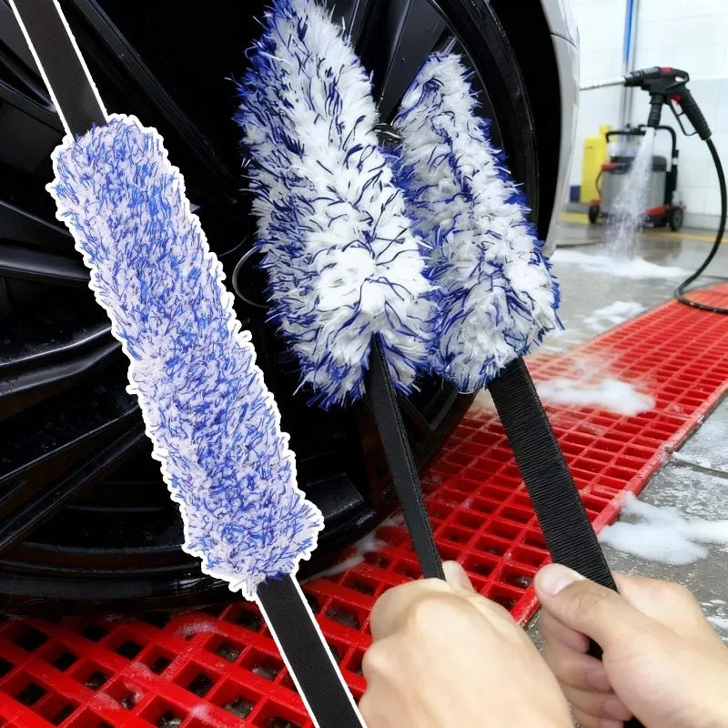 Microfiber Coral Plush Wheel Pull Tape Brush Wheel Tension Car Wash Towel Brush Car Wash Towel Brush Accessories Cleaning Tape