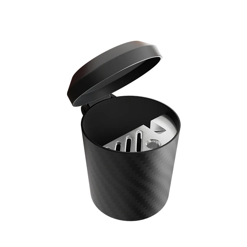 Carbon Fiber Texture Car Ashtray Portable Auto Ashtray with Lid Detachable Smokeless Cup Holder Ashtray for Car Interior Smoking