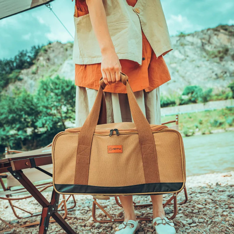 Outdoor Camping Storage Bag Waterproof PVC Bottom Canvas Travel Duffel Bag Portable Camp Gear Organizer Bag Stove Cookware Tools