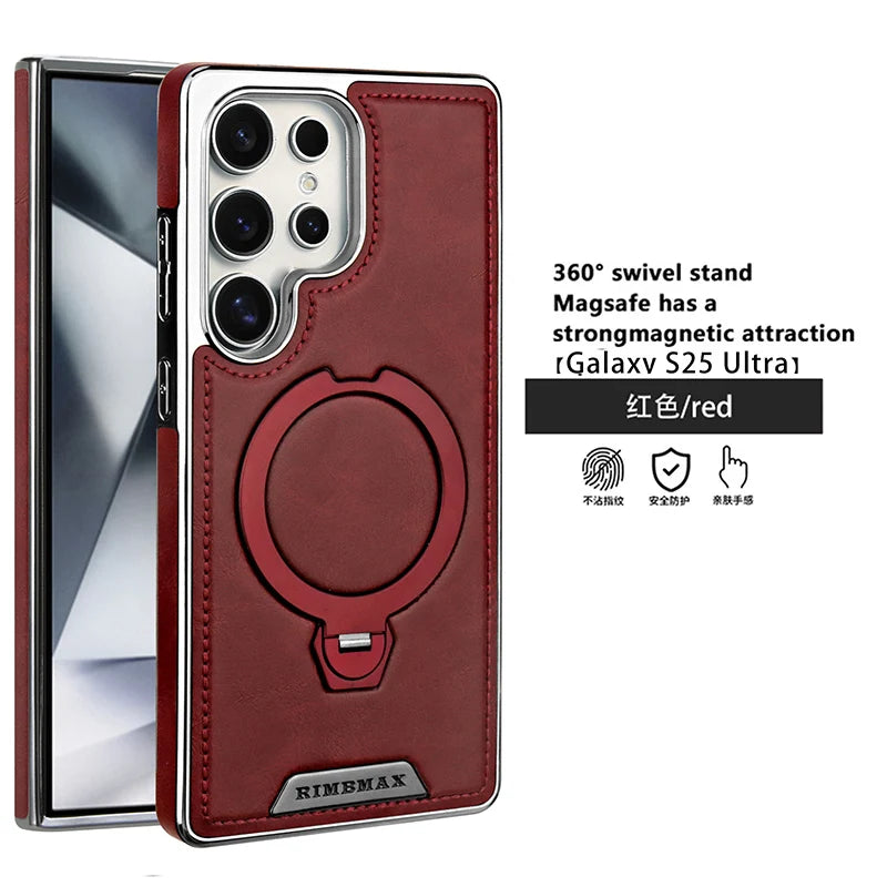 360 ° Rotating Bracket Leather Case,For Samsung Galaxy S24 S23 S25 Ultra S25Edge Wireless Charging Phone Protective Back Cover