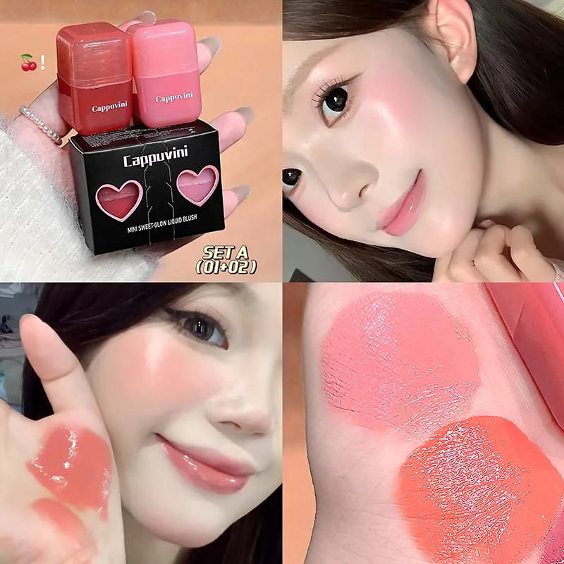 Cappuvini Mini Moisturizing Liquid Blush Energetic Pink Cheek Rouge Korean Style Blusher Long-Lasting Easy to Apply