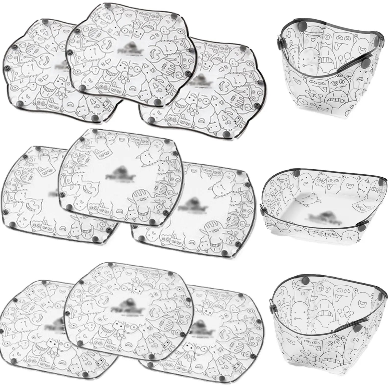 Outdoor Camping Folding Lightweight 9cs set folding bowl Tableware Camping Supplies Portable Bowl Plate Filter Folding Tableware