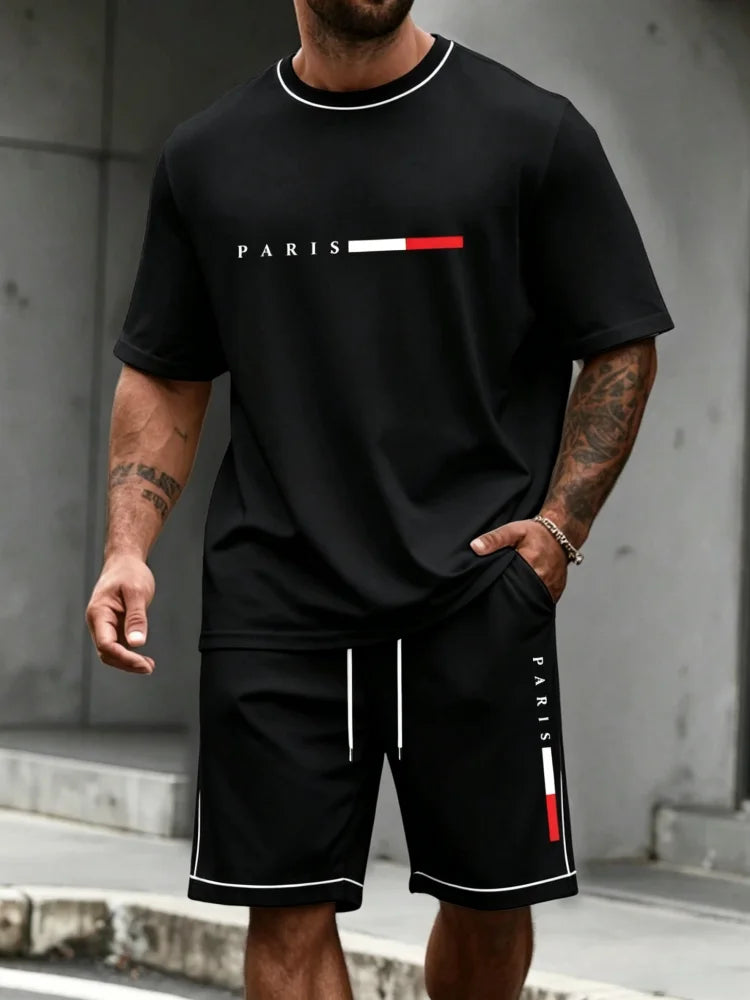 Men's Tracksuit 2 Piece O-neck Short Sleeve Shirt Shorts Set Men's Running Suit Plus Size T shirts Man Clothing Summer T-shirt