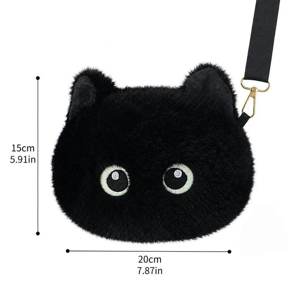 Cute Big Head Cat Crossbody Bag Fluffy Lightweight Cat Shoulder Bag Simulation Versatile Handbag Adult Kid Teenager
