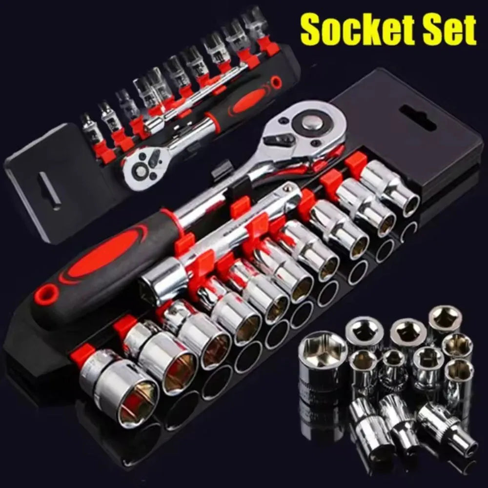 12 Piece Ratchet Socket Wrench Set, 1/4 3/8 1/2 Inch, Multifunctional Socket Wrench, Car and Motorcycle Repair Tool Set