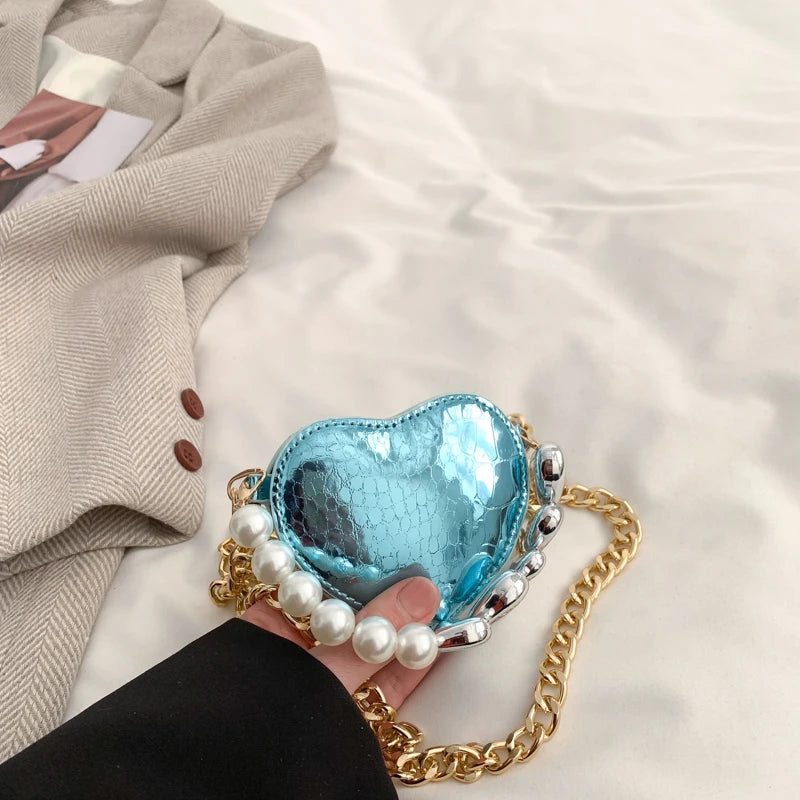 Fashion Sling Bag Mini Crossbody Bag For Women Purse Lipstick Pouch PU Leather Shoulder Bag Cute Heart Love Evening Clutch Bag