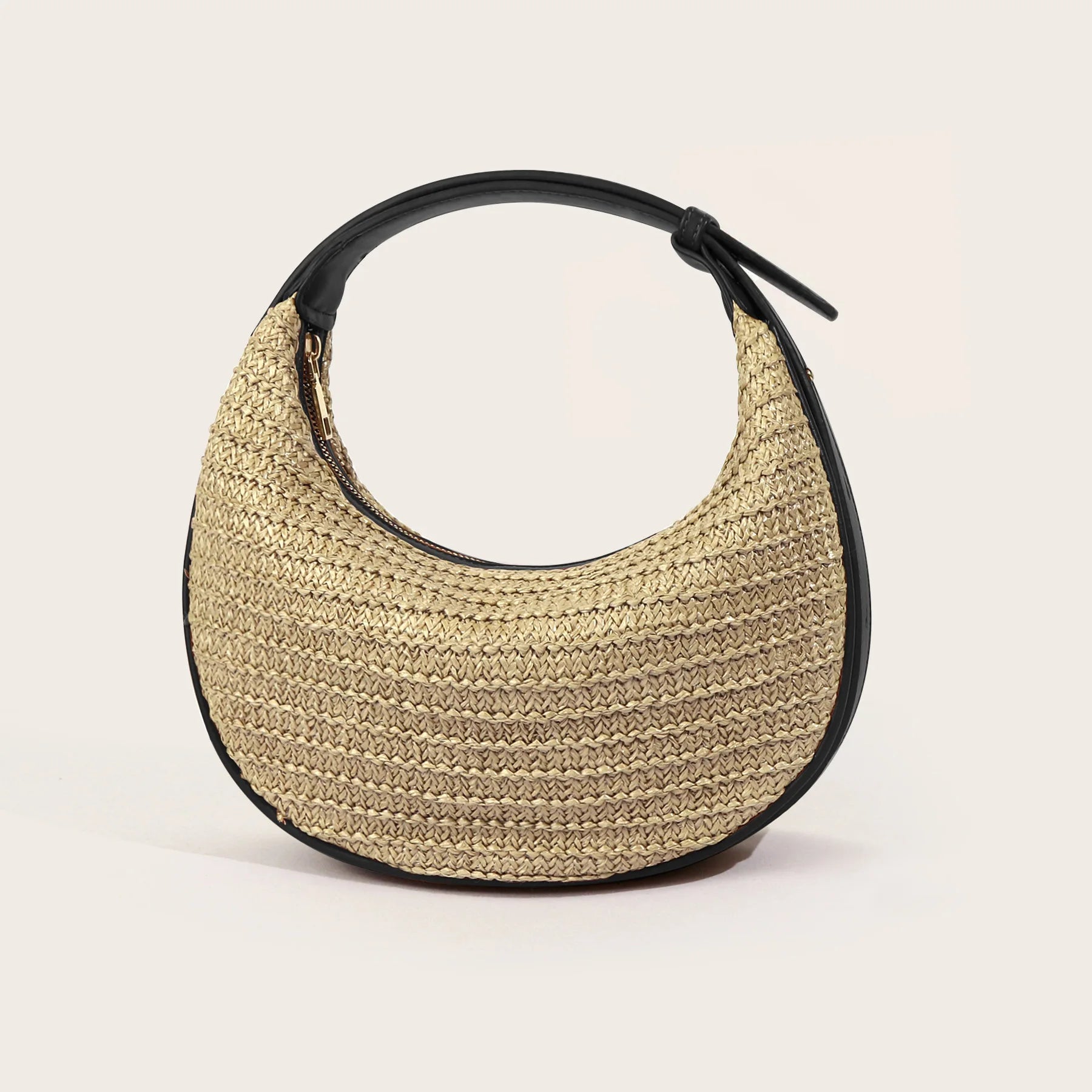 Causal Straw Woven Top-Handle Bags For Women Summer Holiday Beach Wrapped Handbags Ladies Handheld Crossbody Bags Totes Hobos Half Moon Bags