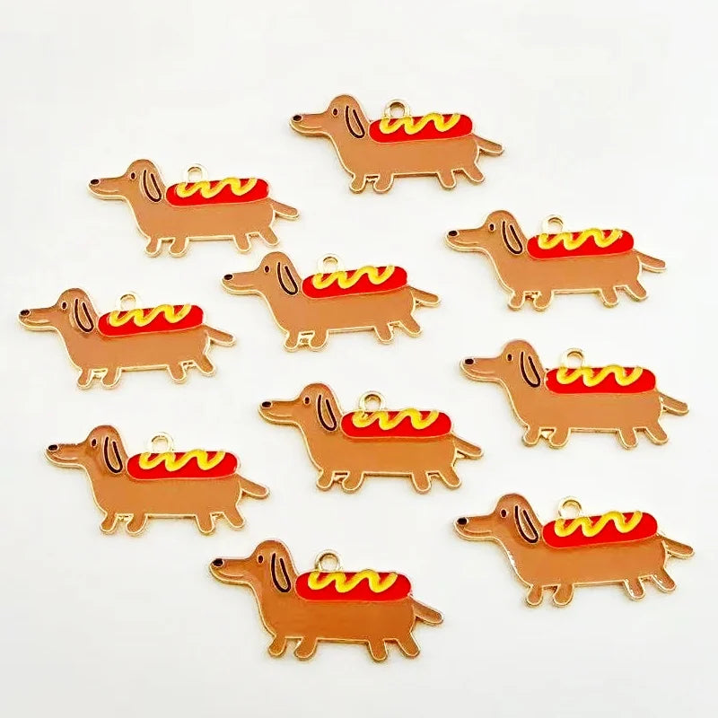 10pcs alloy oil drop sausage dog pendant, DIY jewelry making earrings, keychain accessories