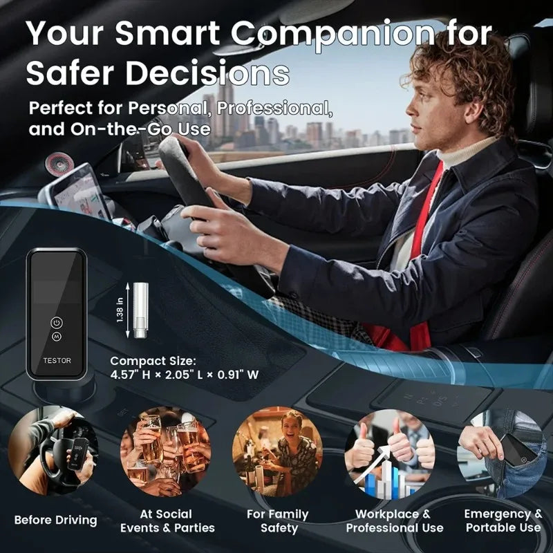 For Driving Social Safety Upgraded Alcohol Tester, 10s Fast & 99.9% Accurate, Portable Battery - Powered with 8 Mouthpieces