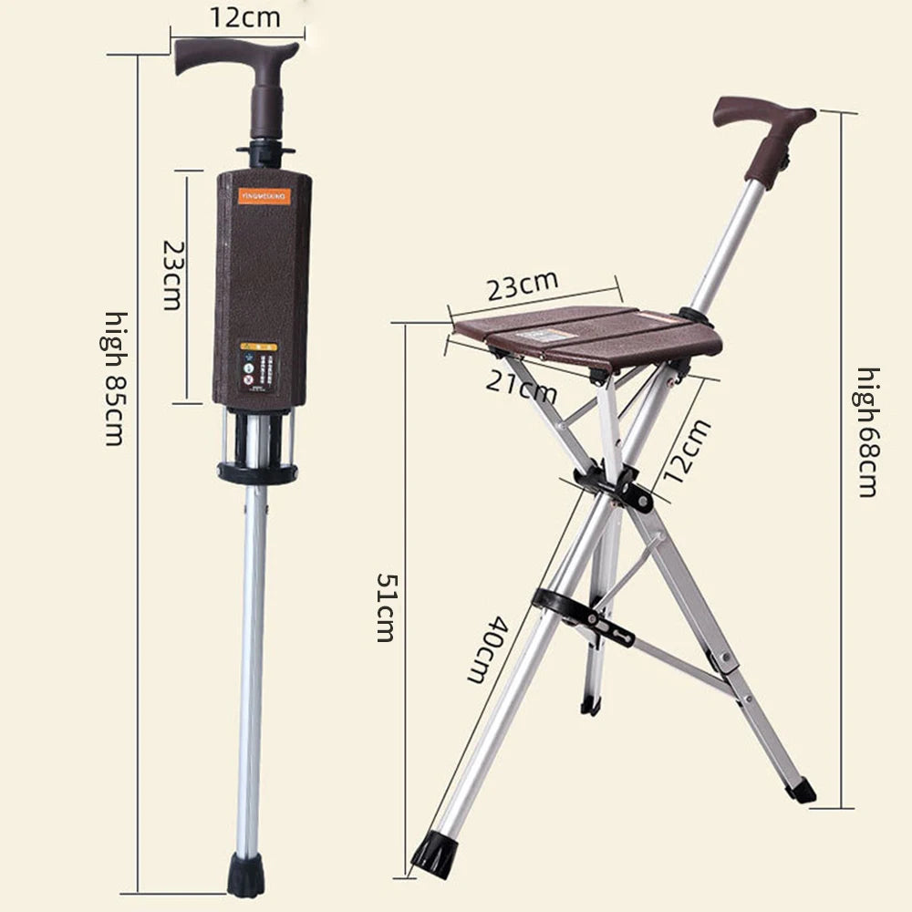 Folding Cane Seat Portable Walking Stick With Seat 120kg Load Bearing One Key Operation Easy To Use For The Elderly And Traveler