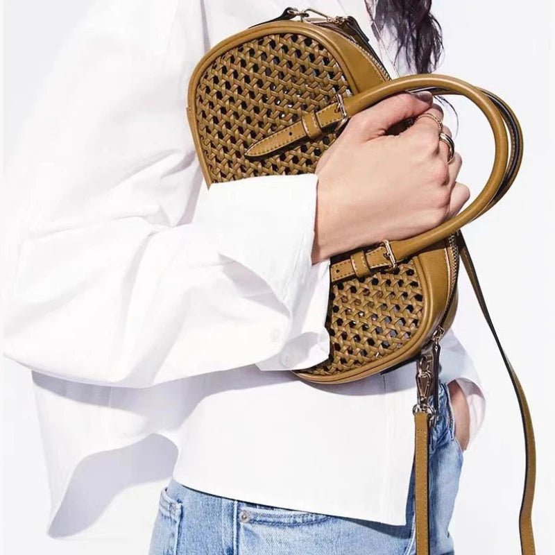 Vintage Hollow-Out Handheld Boston Bag Retro Top-Handle Shoulder Tote Lady Premium Commuter Purse Women Daily Office Satchel