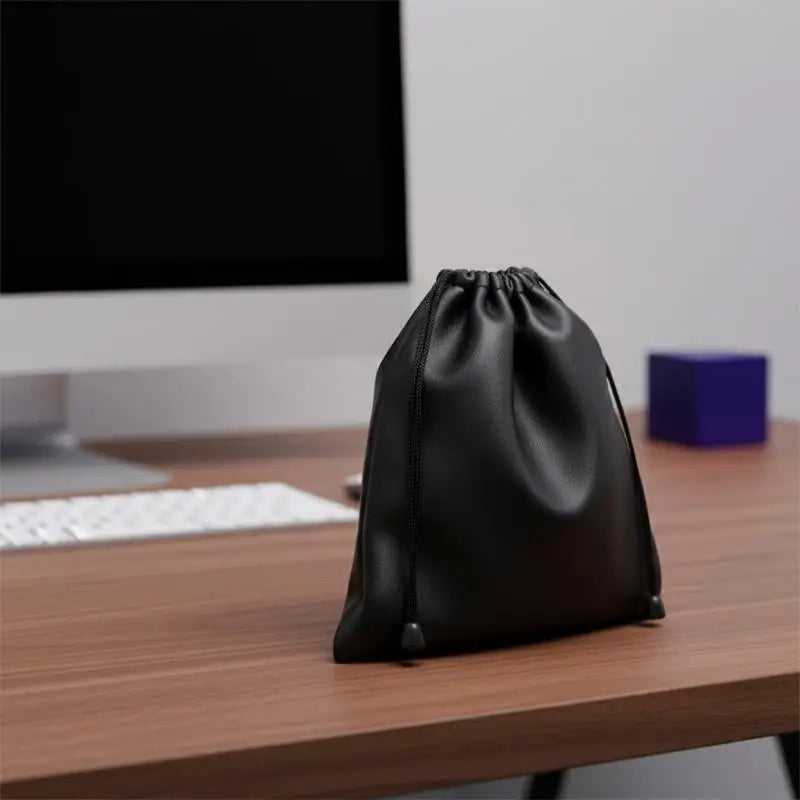 1Pcs Durable Black Dust-proof Drawstring Bag Draw String Bag Headphone Bags PU Leather Headset Bag Durable Multi Purpose Storage
