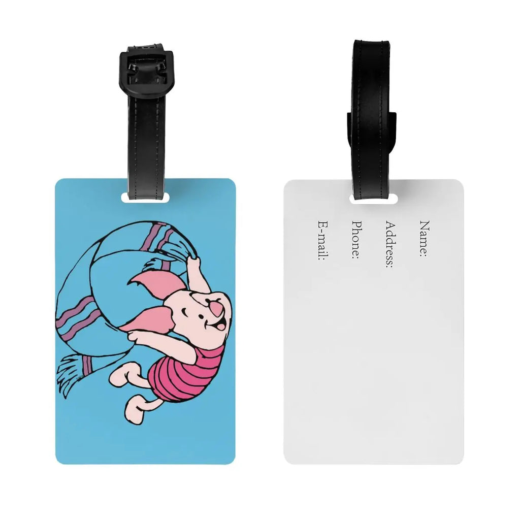 Custom Happy P-Piglets Anime Big Movie Luggage Tag With Name Card Privacy Cover ID Label for Travel Bag Suitcase