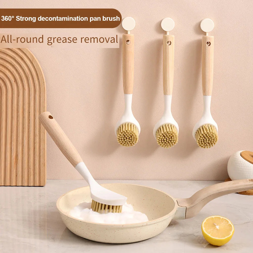1PCS Bamboo Handle Kitchen Dish Brush Non-scratch Bristles For  Cleaning Dish Pan Sink Reusable Manual Tool White 23x5.5cm