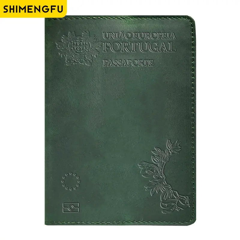 Unisex Genuine Leather Passport Cover Portugal Retro Cow Portuguese Passport Holder Protector Case Travel Wallet