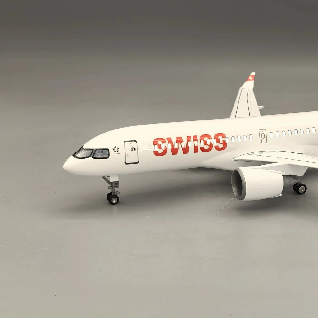 A220-300 Swiss Airways 38cm Resin Aircraft Model With Lights And Wheel Scale Airplane Diecast Aviation Enthusiast Assemble Gift
