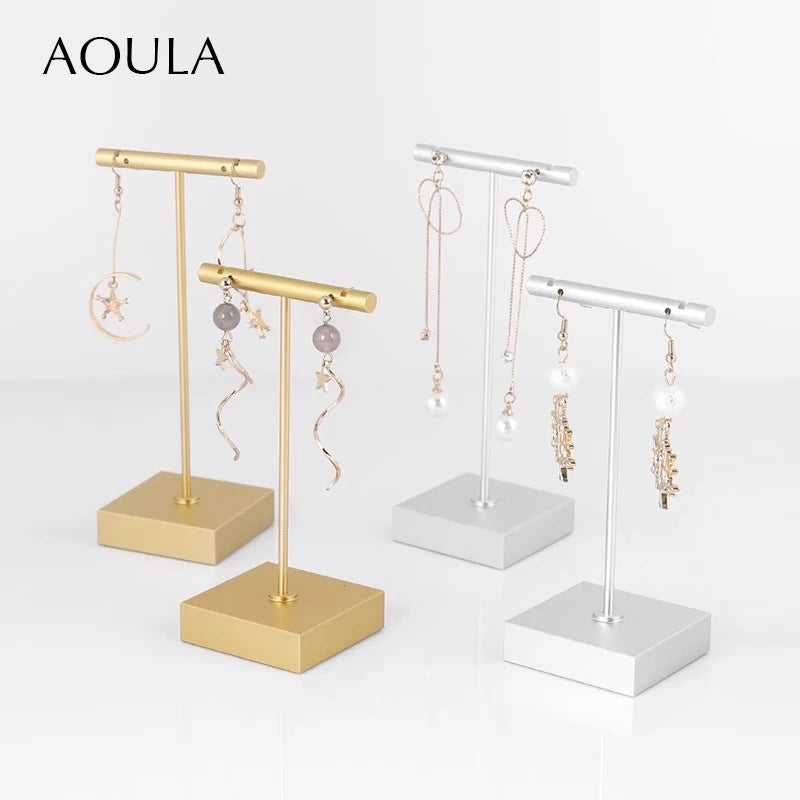 Luxury Dangle Earrings Display Metal Rack T Bar Stand Ring Jewelry Hanger Organizer Ear Studs Storage Holder Shelf Store Selling
