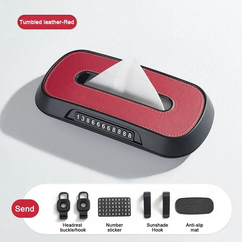 Leather Car Tissue Box Phone Number Label Center Console Armrest Napkin Box Sun Visor Tissue Box Backseat Tissue Case Fix Strap