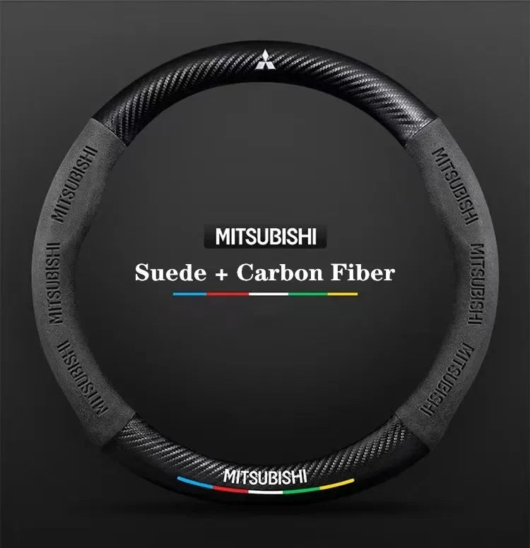 For Mitsubishi Outlander Pajero Asx Colt Lancer EX Evolution X L200 Triton RALLIART Car Suede Carbon fiber Steering Wheel Cover