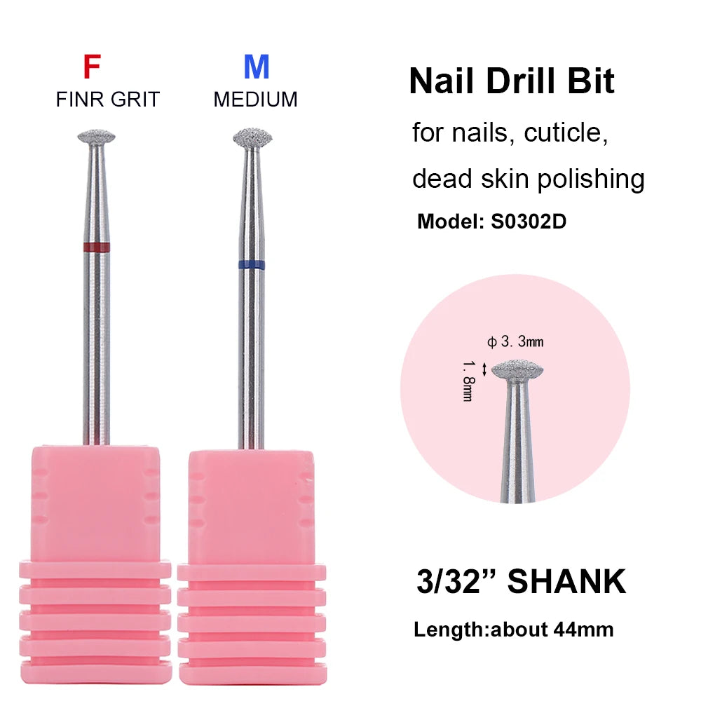 2Pcs Diamond Nail Drill Bits Electric File Grinding Heads for Cuticle Cleaning And Glue Removal Manicure Pedicure Accessories