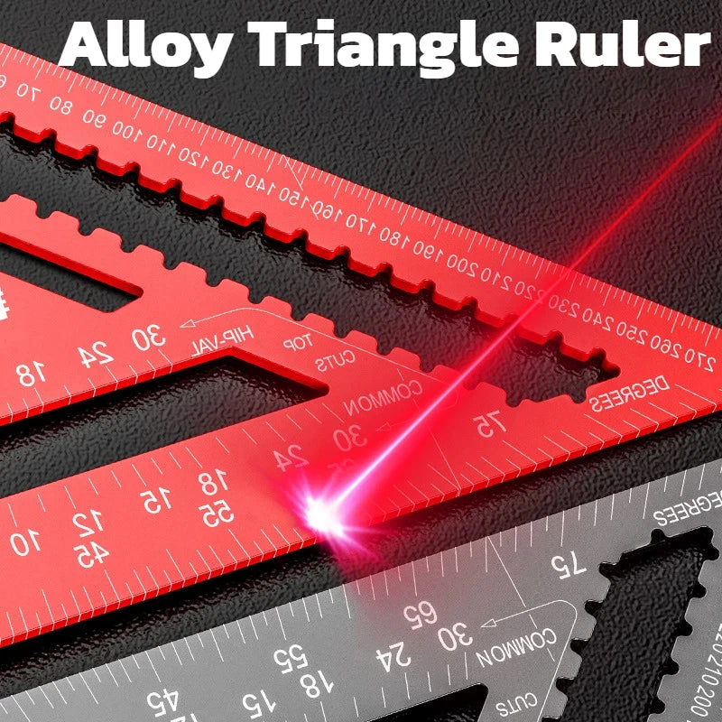 Precision 7/12 Inch Aluminum Alloy Triangle Ruler Woodworking Measuring Tools Durable Metal Metric Imperial Gauging Angle Finder