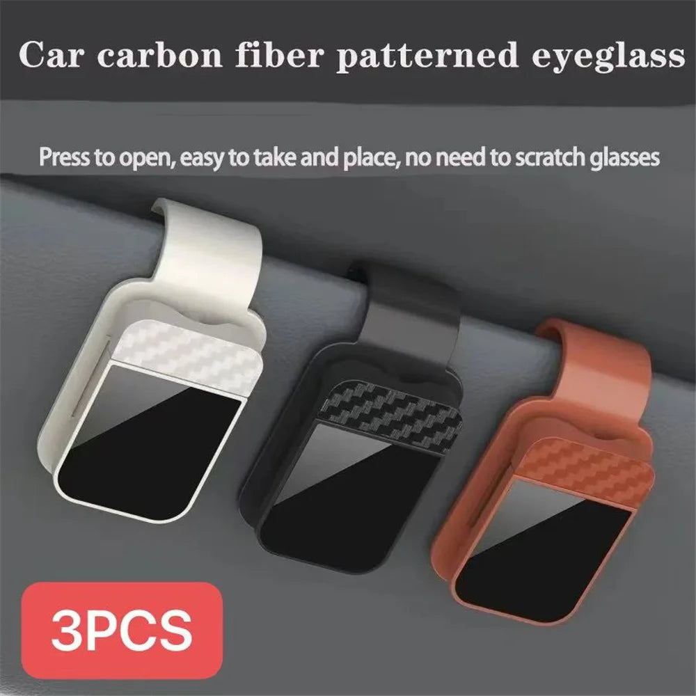 Carbon Fiber Pattern Car Eyeglass Clip Multifunctional Car Sunglasses Frame Ticket Clip Horizontal Sunshade Sunglasses Storage