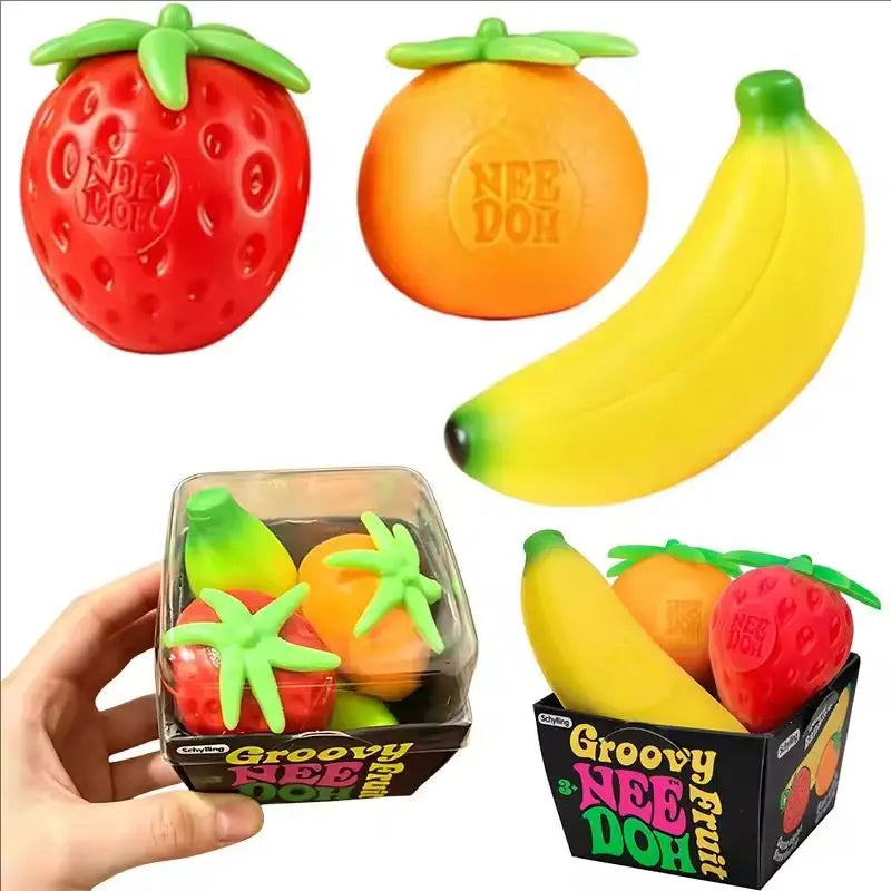 New Fruit  NeeDoh Squishy Toy Simulated Strawberry Bananab Orange Fidget Sensory Toy Stress Relief Anti-Anxiety TPR Toy