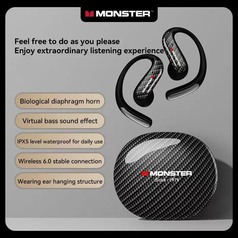 Monster MQO37 TWS Bluetooth 6.0 Sports Noise Reduction Headphones HiFi Stereo Music Gaming Earphones HD Call Headphones With Mic