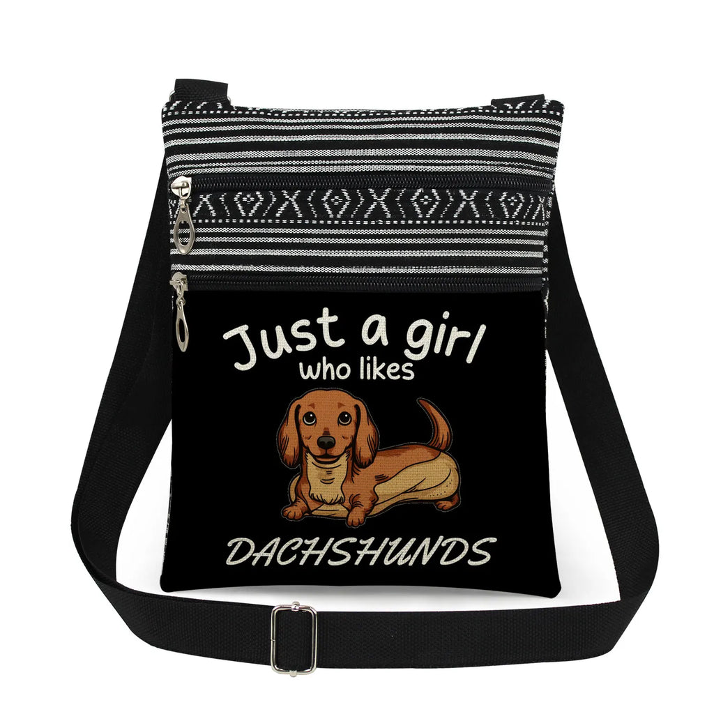 Cute Dachshund Print Crossbody Bag Female Floral Animal Shoulder Bags Fashion Outdoor Portable Double Zipper Lady Messenger Bag