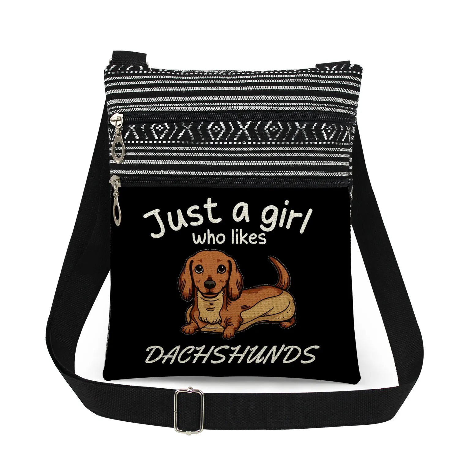 Cute Dachshund Print Crossbody Bag Female Floral Animal Shoulder Bags Fashion Outdoor Portable Double Zipper Lady Messenger Bag