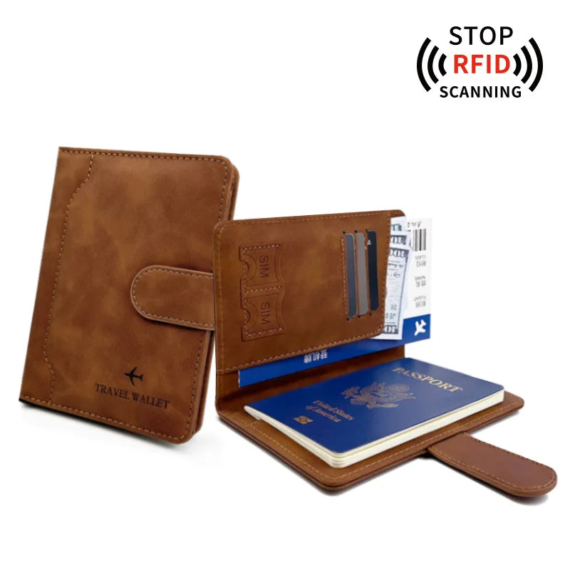 PU Passport Holder Travel Wallet Stop RFID Passport Covers Splicing Magnetic Buckle Passport Pouch ID Holder Air Ticket Holder