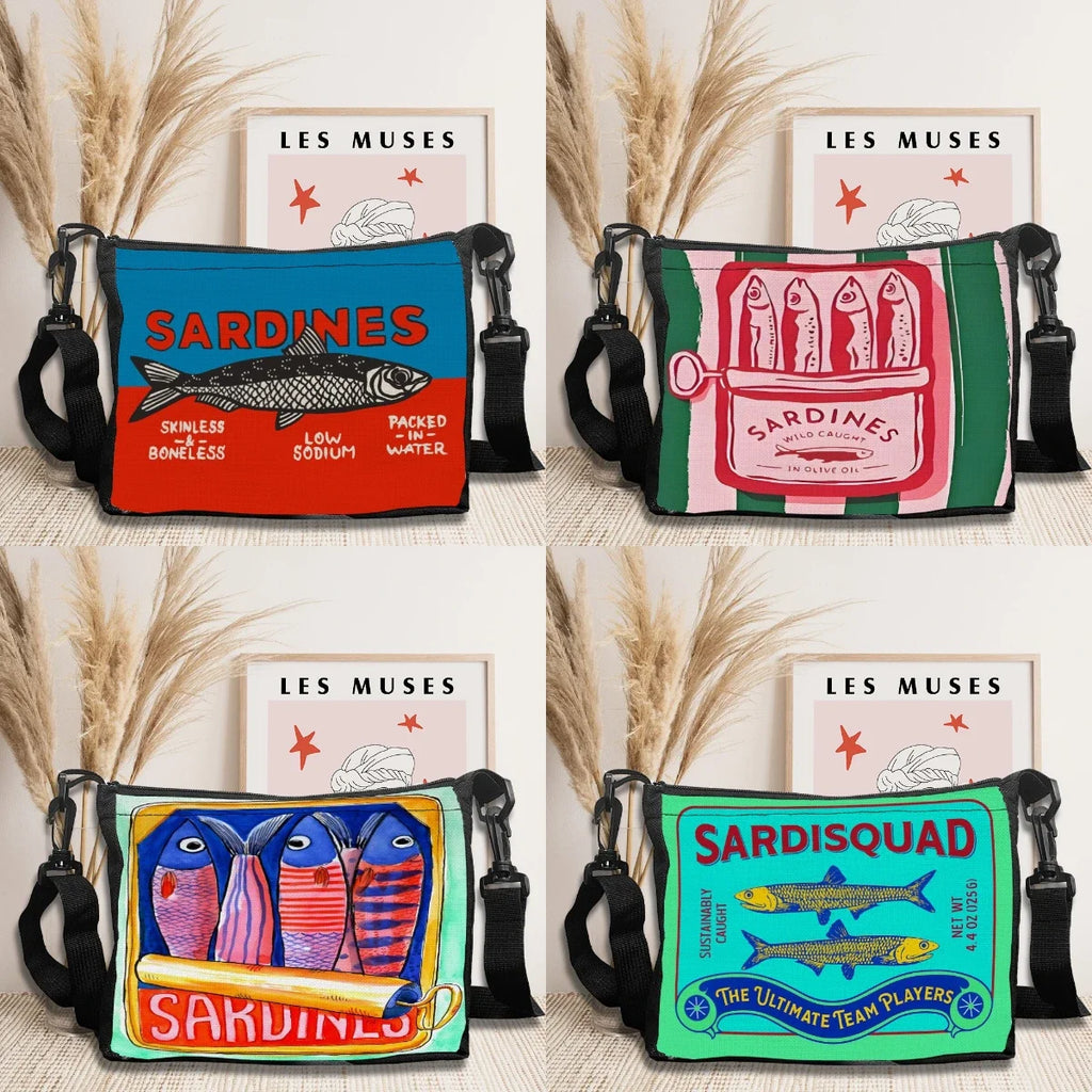 Women Shoulder Bag Colorful Trendy Sardines Shopping Bags for Lady Cartoon Grocery Tote Bag Handbags Casual Crossbody Bag