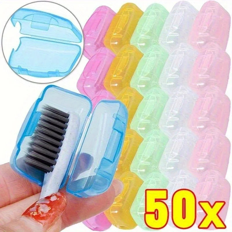 50pcs Portable Toothbrush Head Cover Dustproof Protection Case Storage Cover For Outdoor Travel Bathroom Supplies