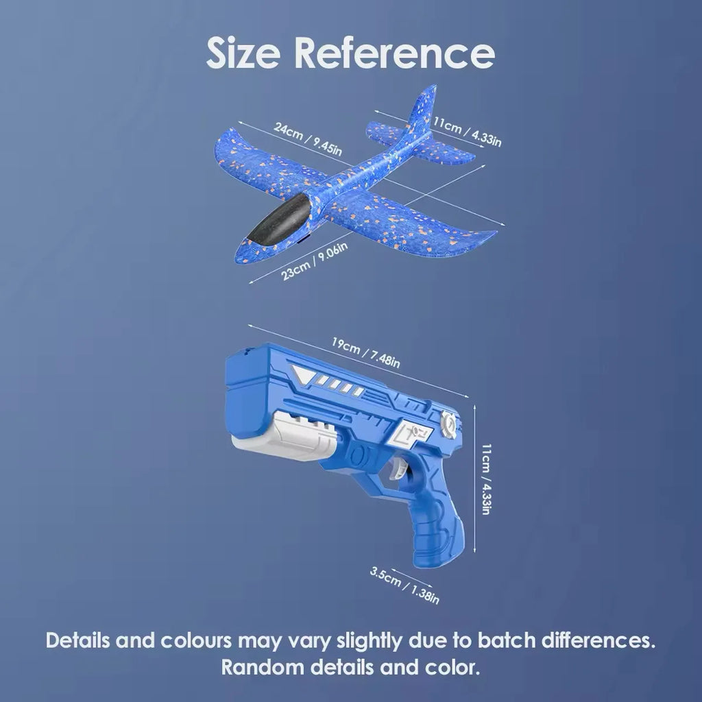 Glowing Foam Airplane 10m Launcher Ejection Aircraft Air Gun Toy for Children Outdoor Game Bubble Model Shooting Flight