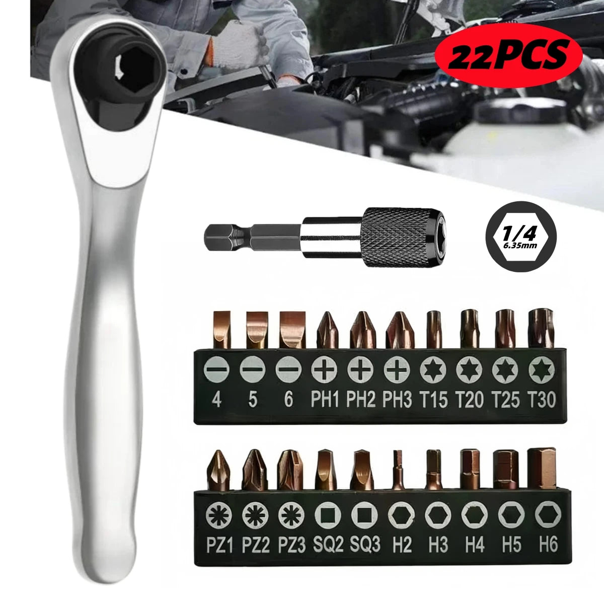 22IN1 Bike Allen Key Spanner Single-Ended Torque Ratchet Wrench Set Match 1/4 Inch Screwdriver Set For Bicycle Hand Repair Tools