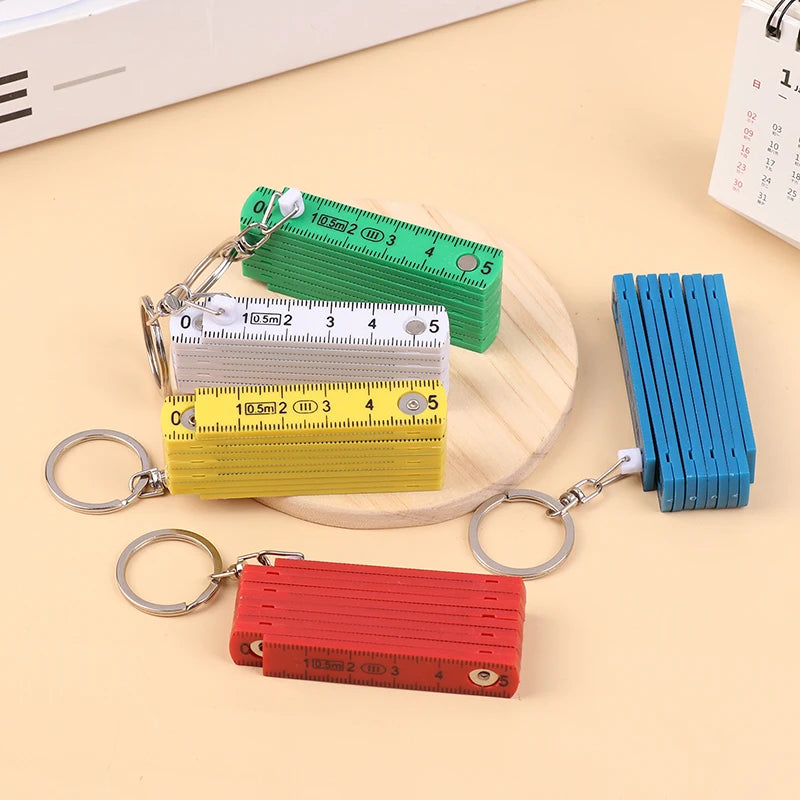 1Pc  For Travel Woodworking Bricklaying Home 0.5 Meter 10 Fold Keychain DIY Plastic High Precision Folding Ruler Can Be Stored